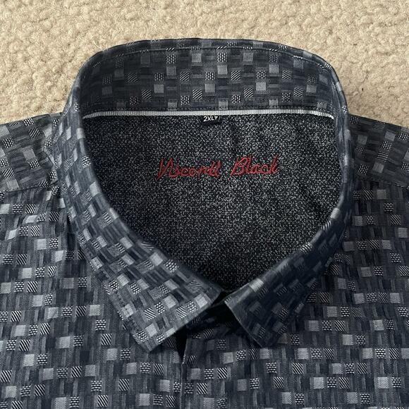 Visconti Black Mens Gray Pattern Long Sleeve Button Up Shirt Size 2XLT - Picture 3 of 6